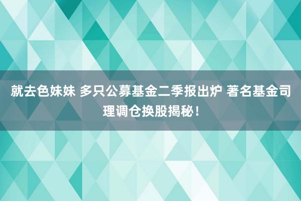 就去色妹妹 多只公募基金二季报出炉 著名基金司理调仓换股揭秘！