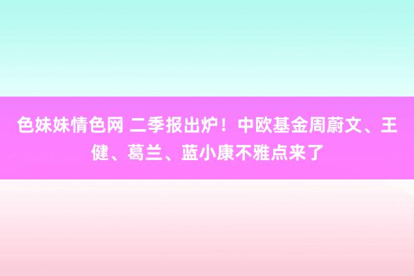 色妹妹情色网 二季报出炉！中欧基金周蔚文、王健、葛兰、蓝小康不雅点来了