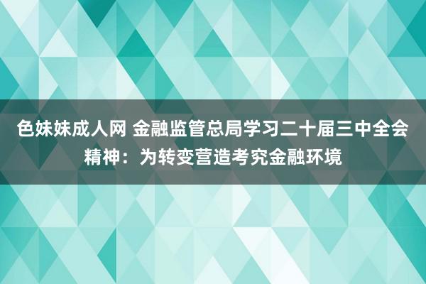 色妹妹成人网 金融监管总局学习二十届三中全会精神：为转变营造考究金融环境